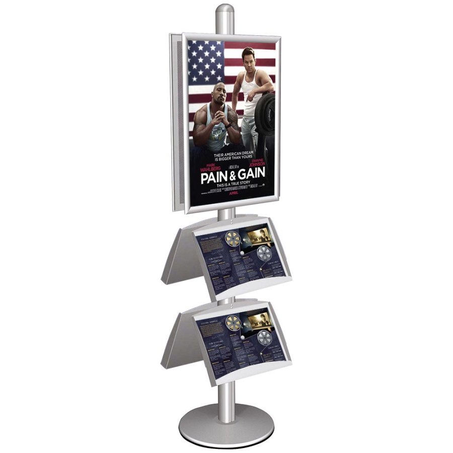 Infostander, MultiStand, dobbeltsidet, 4 st&aring;lhylder, 2 klikrammer, B1 - 70 x 100 cm