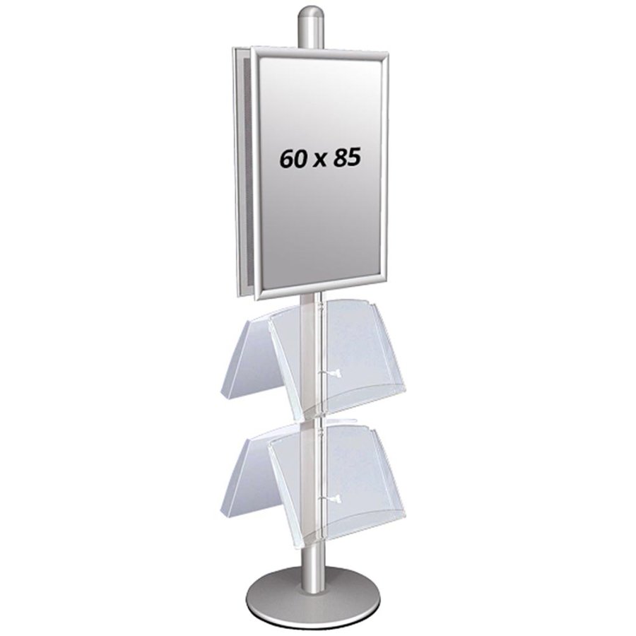 Infostander, MultiStand, dobbeltsidet, 4 akrylhylder, 2 klikrammer, 60 x 85 cm