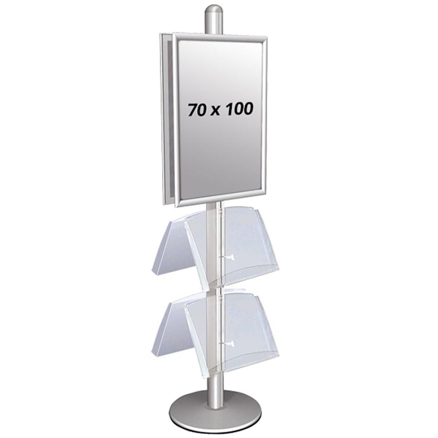Infostander, MultiStand, dobbeltsidet, 4 akrylhylder, 2 klikrammer, B1 - 70 x 100 cm