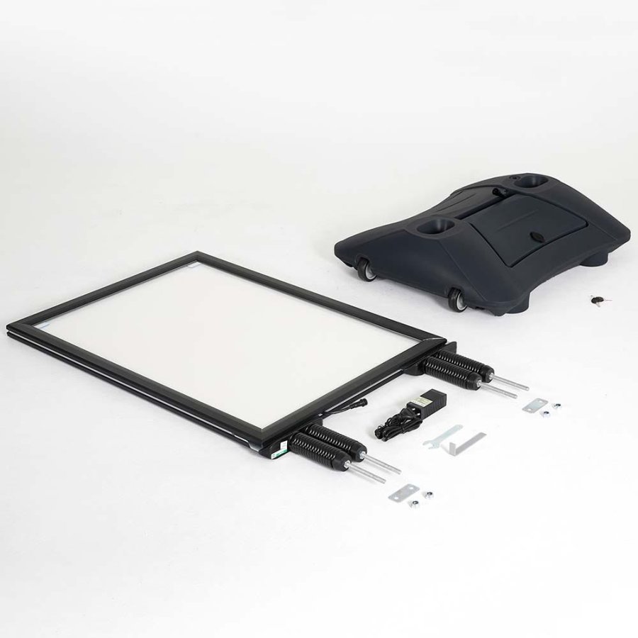 Wind-LED Pro Waterbase Gadeskilt, 44mm ramme,  A1 - inkl. batteri. Sort