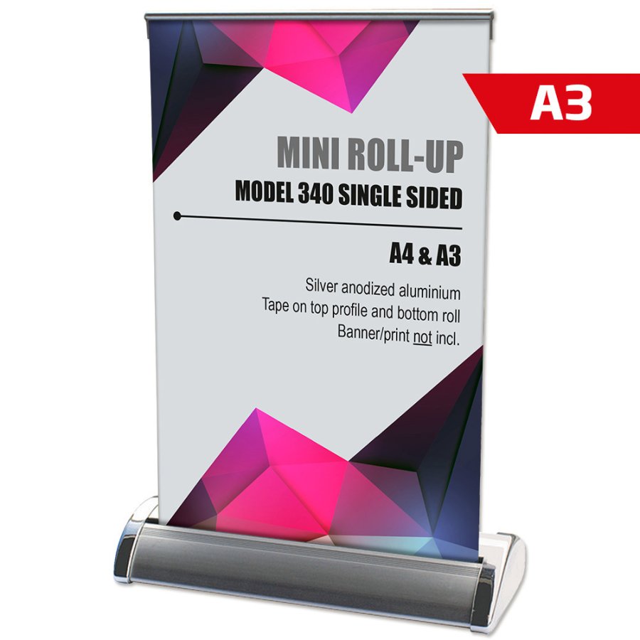 Mini Roll-up, enkeltsidet kassette, s&oslash;lv, A3