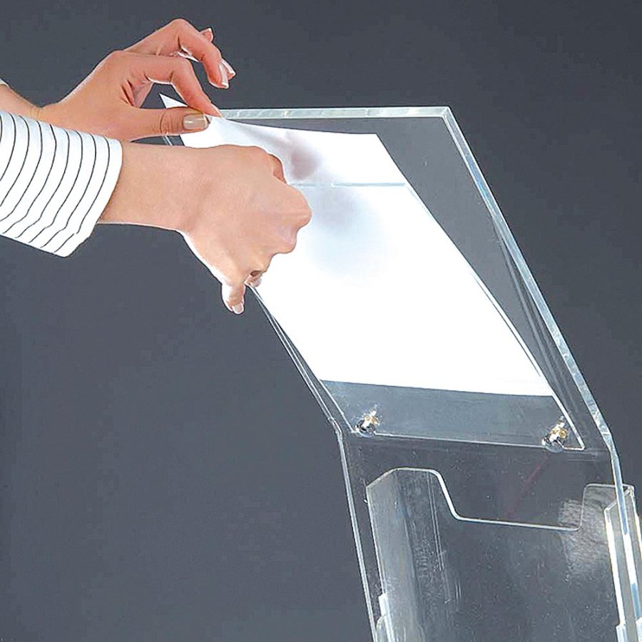 Akryl Infostander med brochureholder vertikal - A4 - 21x29.7 cm