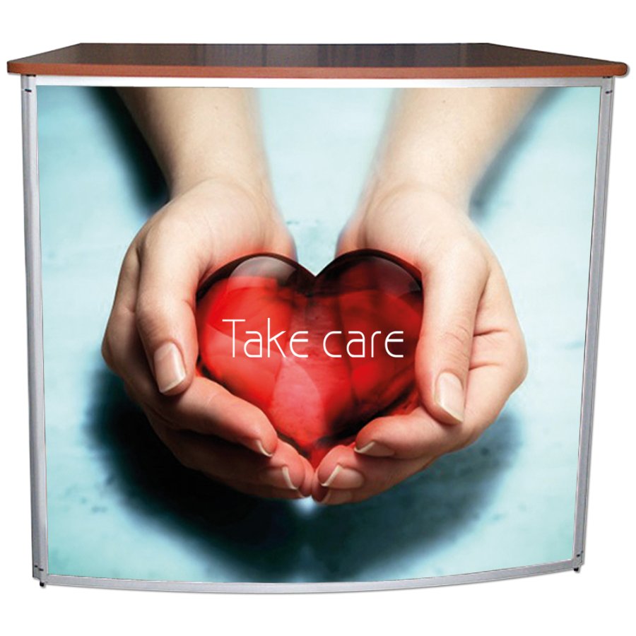 Buet messedisk med bordplade i tr&aelig;look