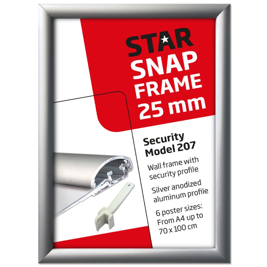 Klikramme med 25mm aluminium Security Frame profil, s&oslash;lv - A4