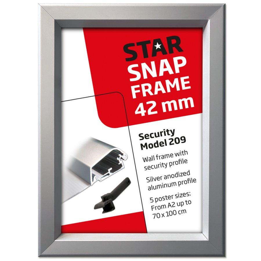 Klikramme med 42mm aluminium Security Frame profil, s&oslash;lv - A2
