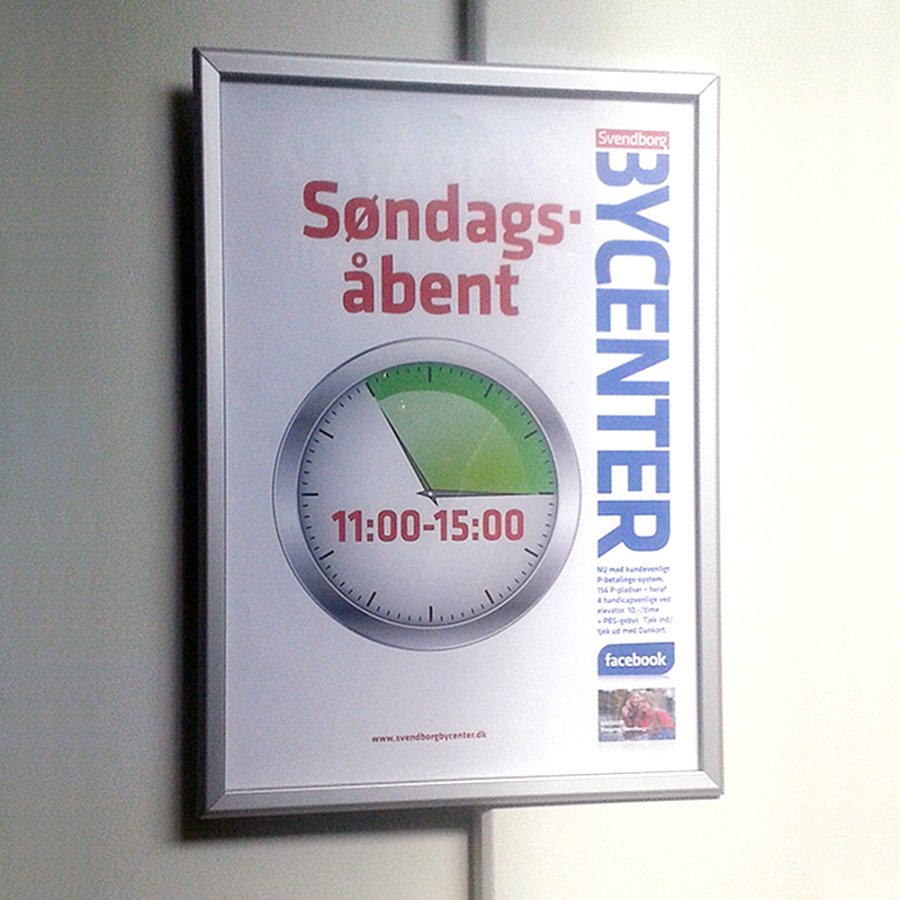 Klikramme med 32mm aluminium fladprofil, s&oslash;lv - A3