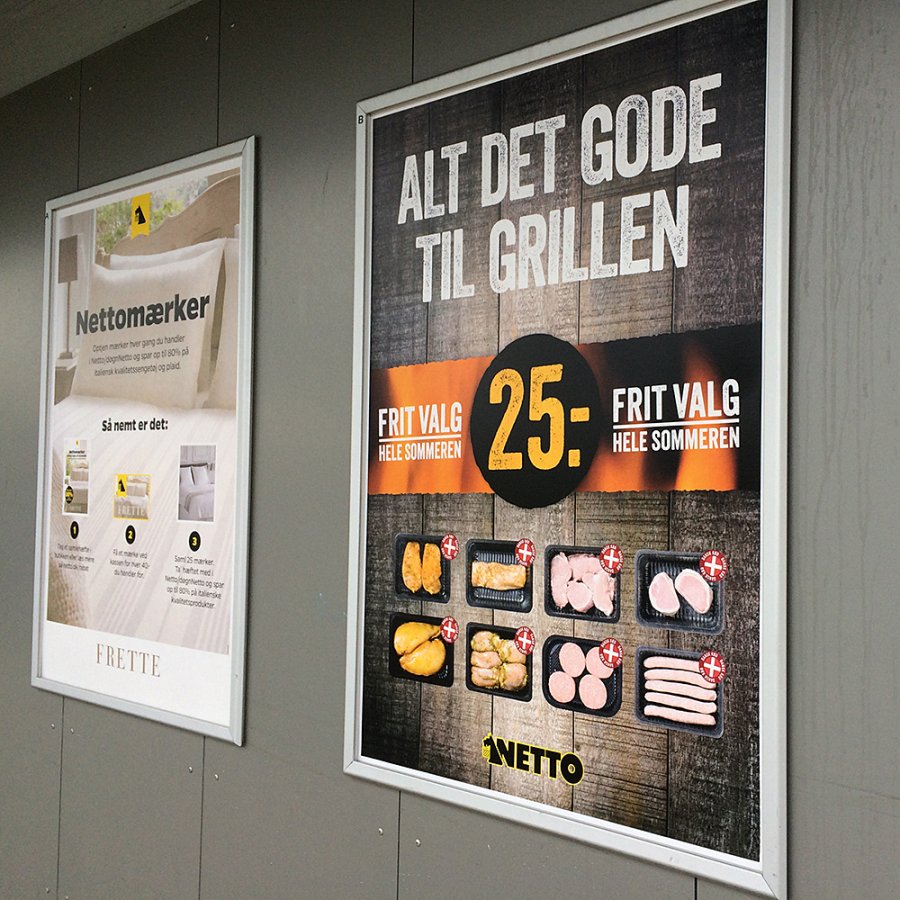 Klikramme med 32mm aluminium fladprofil, s&oslash;lv - A0