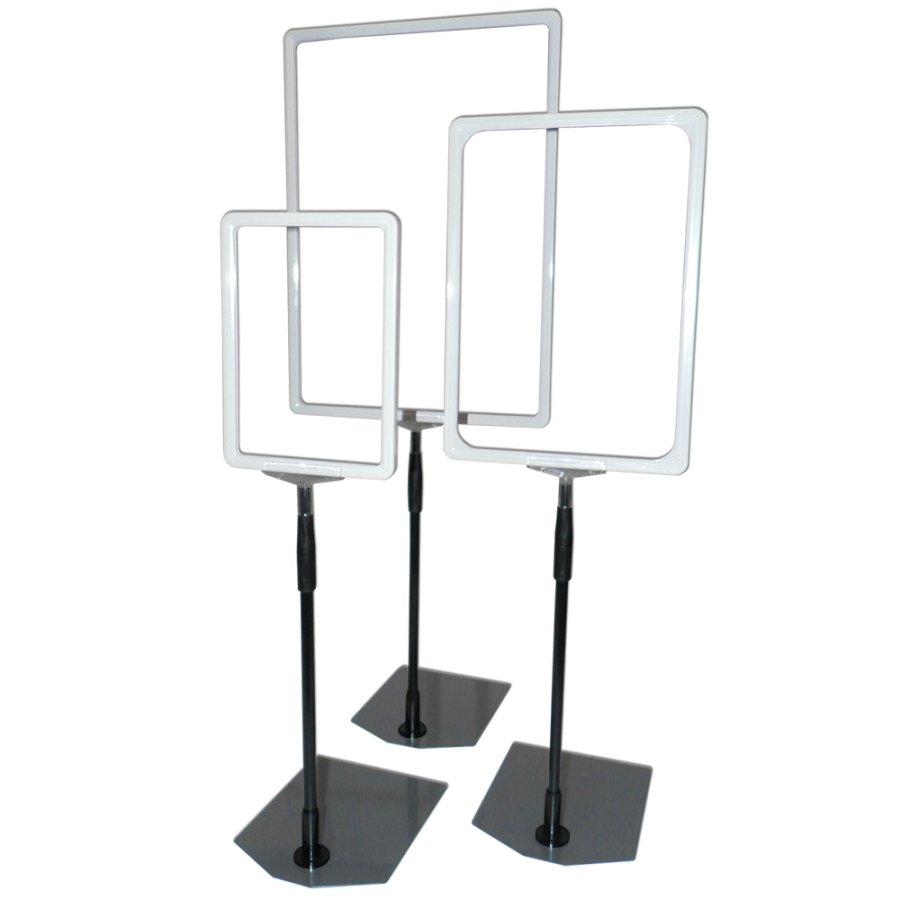 Skilteholder, stang og fod af metal, ABS Ramme, Hvid, A5 - 14,8 x 21 cm