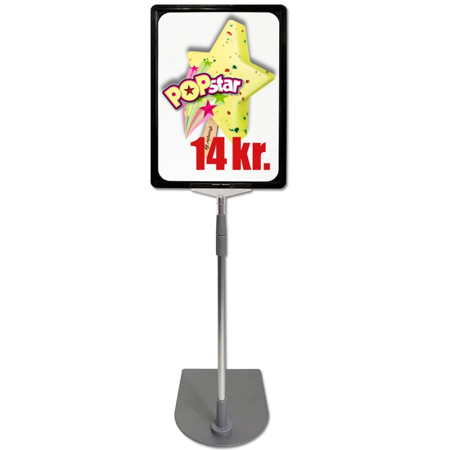 Prisrammes&aelig;t, alu fod og stang, sort A4 ramme (21 x 29,7cm)