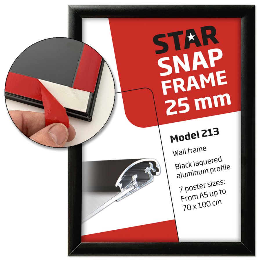 Klikramme, 25mm Profil m. tape - Fast-Fix, S&oslash;lv, A5 - 14,8 x 21 cm