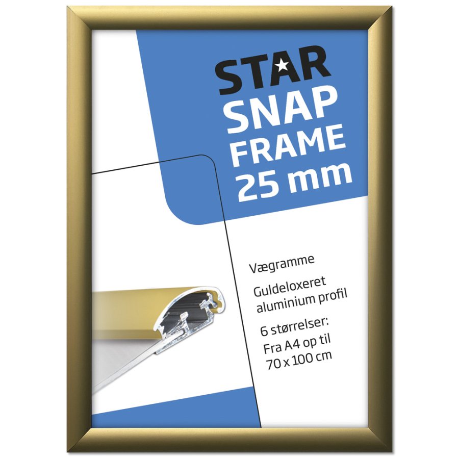 Klikramme med 25mm aluminium profil, guld - A2