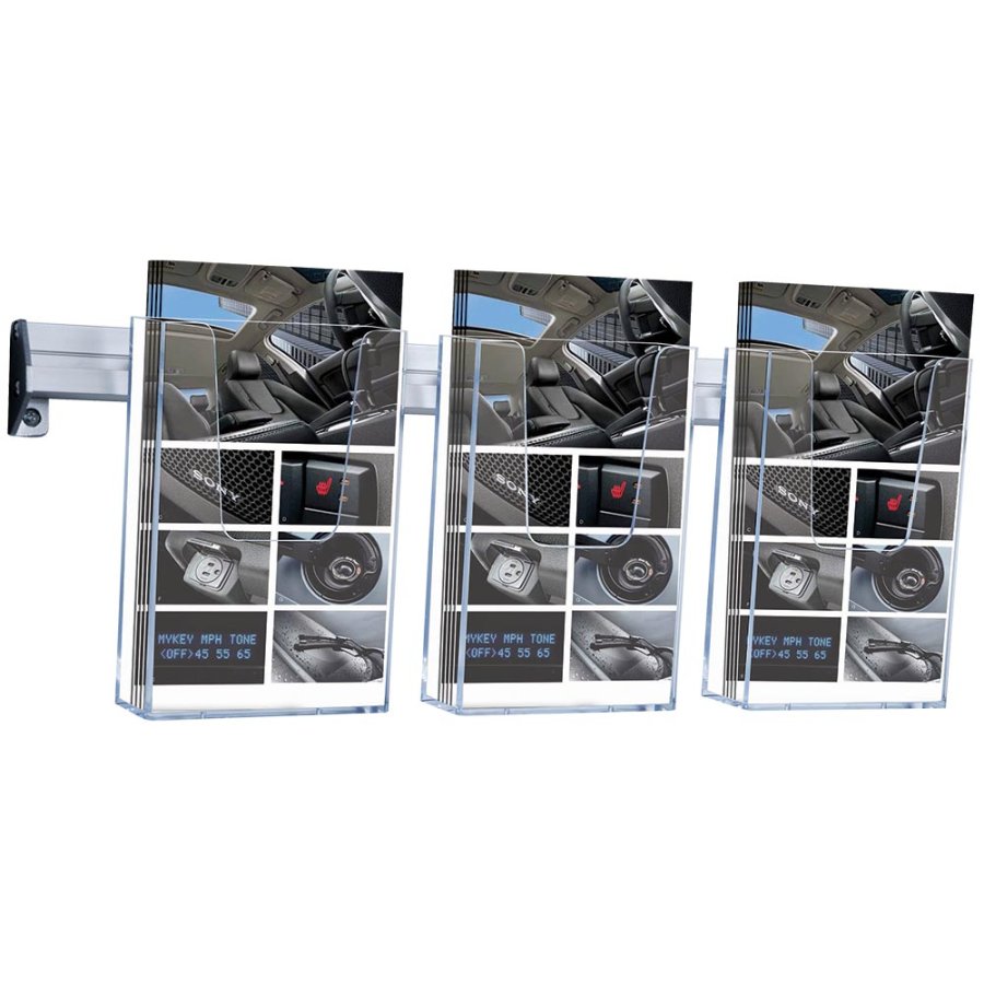 Brochureholder til v&aelig;g, aluliste med 3 stk. M65 akrylholdere