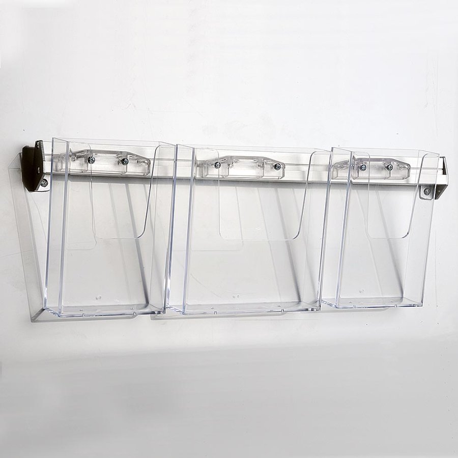 Brochureholder til v&aelig;g, aluliste med 3 stk. M65 akrylholdere