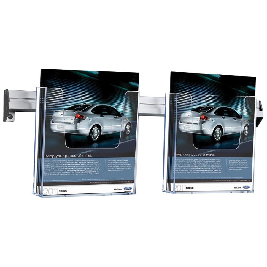 Brochureholder til v&aelig;g, aluskinne med 2 stk. A5 akrylholdere