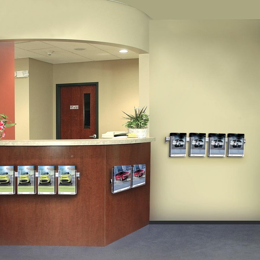 Brochureholder til v&aelig;g, aluskinne med 2 stk. A5 akrylholdere