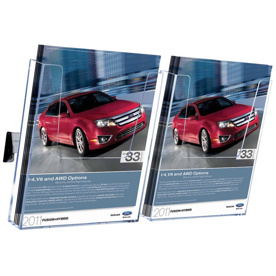 Brochureholder til v&aelig;g, aluskinne med 2 stk. A4 akrylholdere