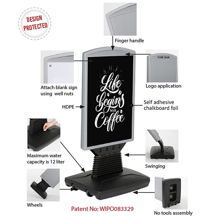 Plast Board with Foot - sort vandtank - s&oslash;lv top