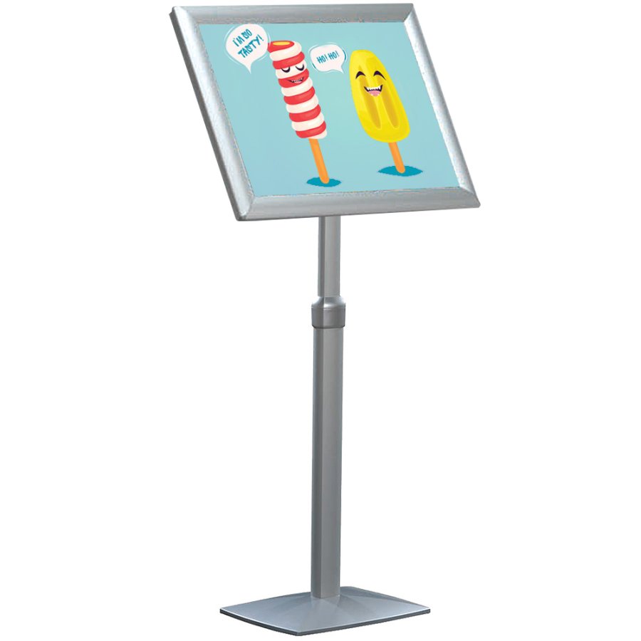 Flex Infostander, justerbar, s&oslash;lv, med A2 Klikramme