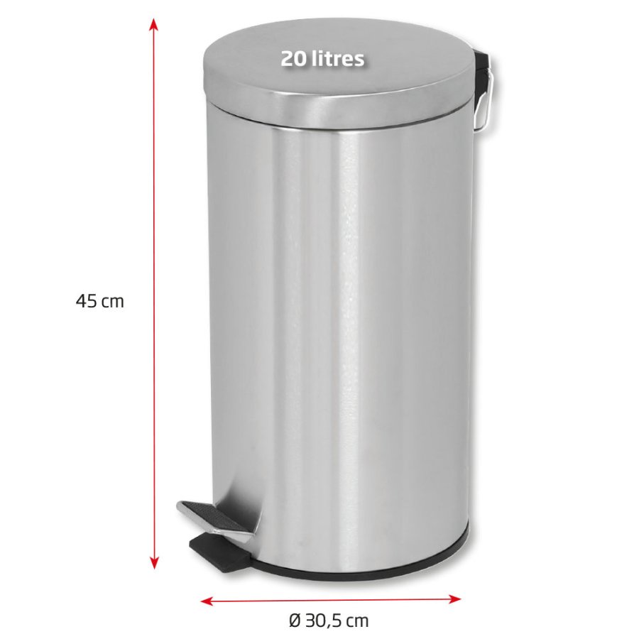 Pedal Trash Can, Silver - 20L
