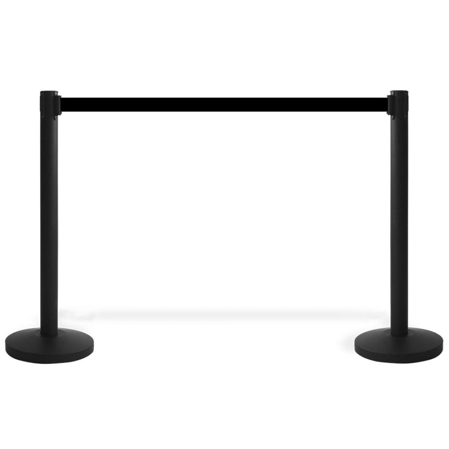 Afsp&aelig;rringsstander, 1 stk, metal, 3 m b&aring;nd, Sort stolpe, sort b&aring;nd