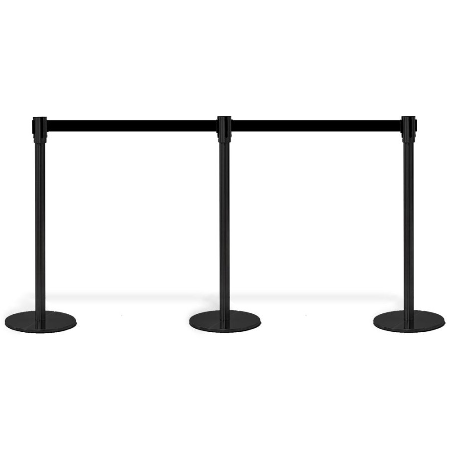 Afsp&aelig;rringsstander, 1 stk, metal, 3 m b&aring;nd, Sort stolpe, sort b&aring;nd