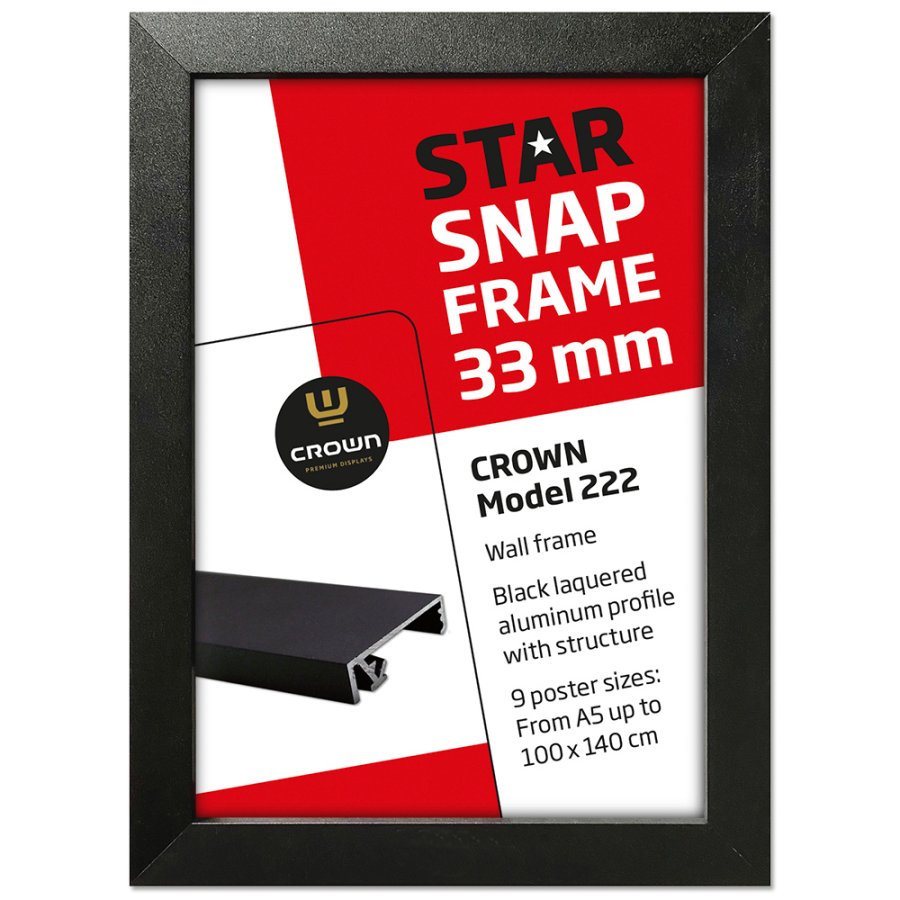 CROWN Klikramme med 33mm aluminium fladprofil, sort - 50x70 cm