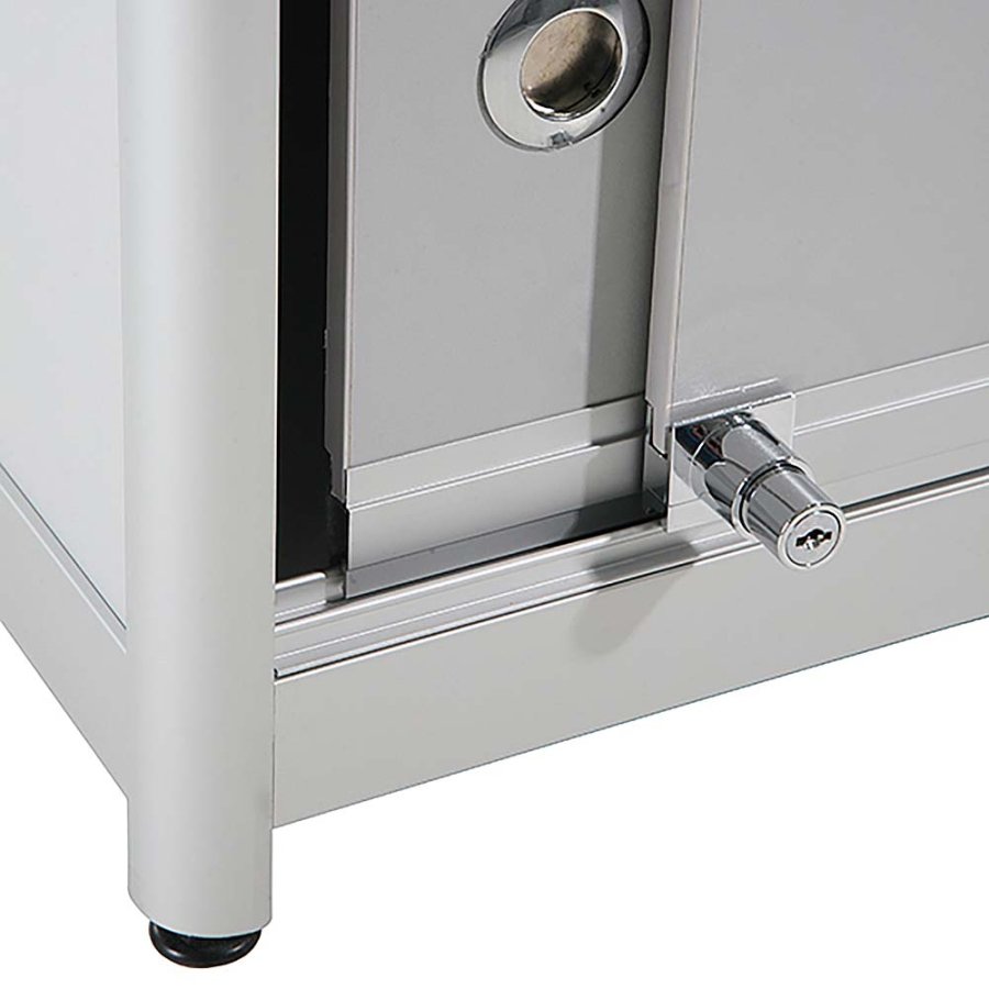 Vitrine glasskab - Showcase Counter Duo glasmontre med underskab, LED lys og l&aring;s - s&oslash;lv