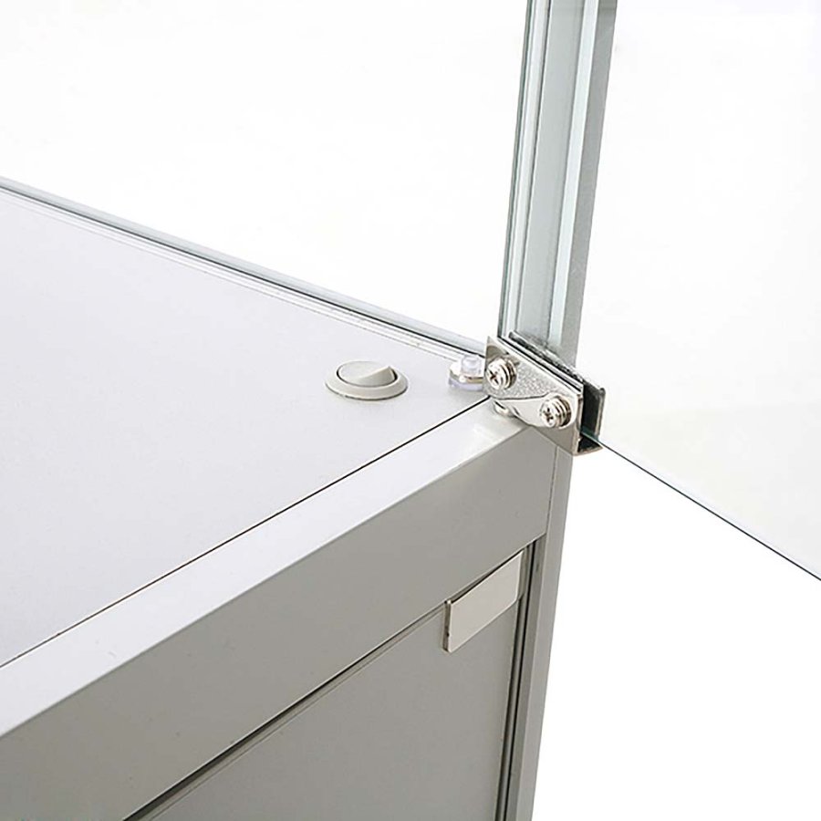 Vitrine glasskab - Showcase Counter Duo glasmontre med underskab, LED lys og l&aring;s - s&oslash;lv