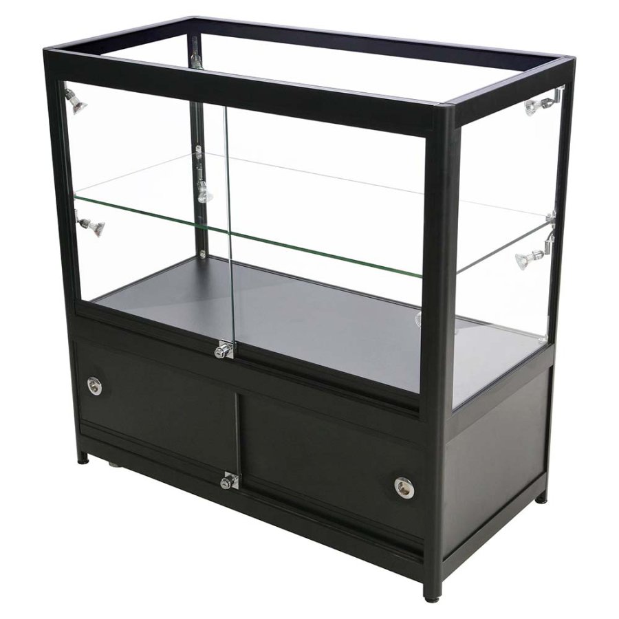 Vitrine glasskab - Showcase Counter Duo glasmontre med underskab, LED lys og l&aring;s - sort
