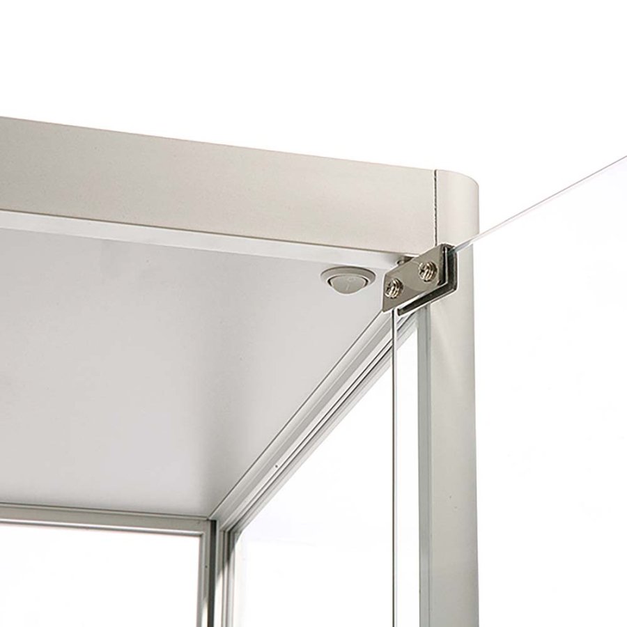 Vitrine glasskab - Showcase Tower Solo glasmontre med underskab, LED lys og l&aring;s - s&oslash;lv