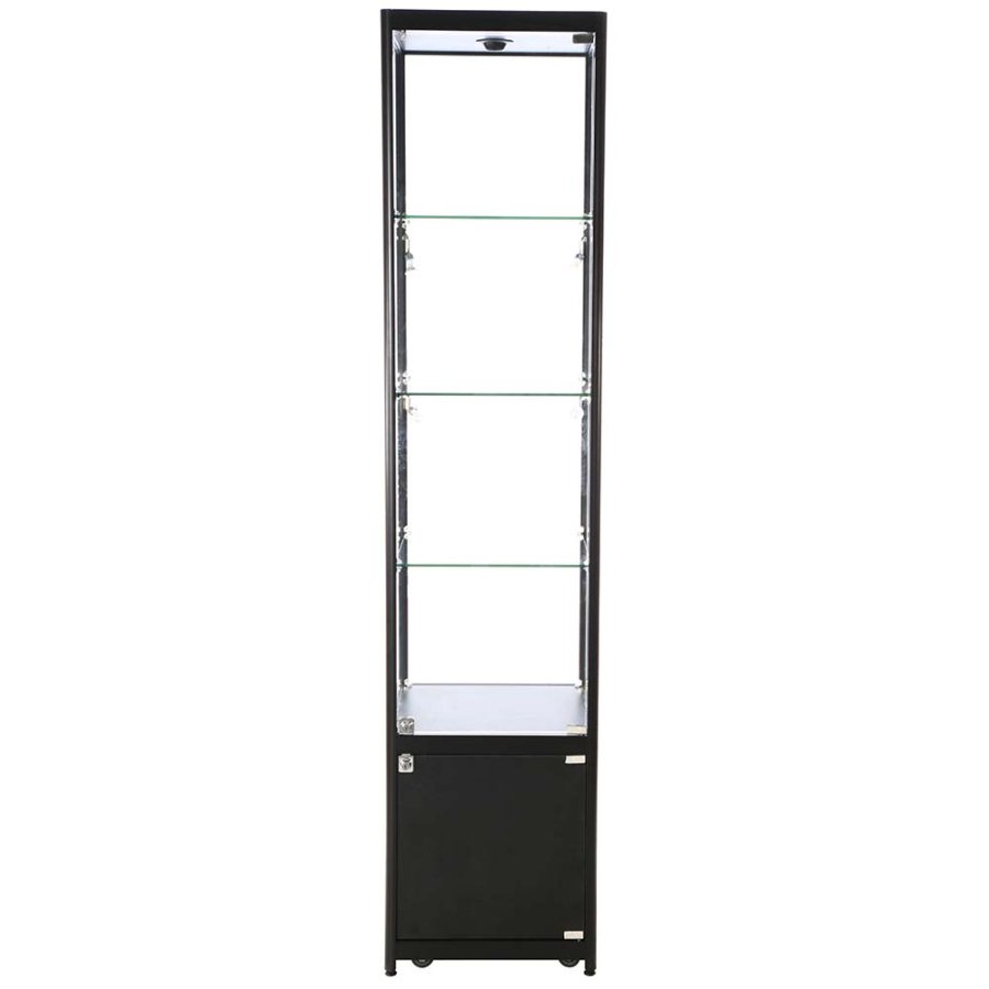 Vitrine, Showcase Tower Solo, Med LED Lys, l&aring;s og underskab, Sort