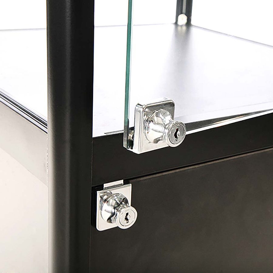 Vitrine, Showcase Tower Solo, Med LED Lys, l&aring;s og underskab, Sort
