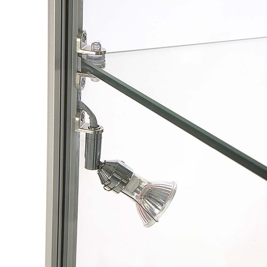 Vitrine glasskab - Showcase Tower Duo glasmontre med underskab, LED lys og l&aring;s - s&oslash;lv