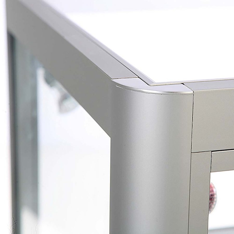 Vitrine glasskab - Showcase Desk Duo glasmontre med LED lys og l&aring;s - s&oslash;lv