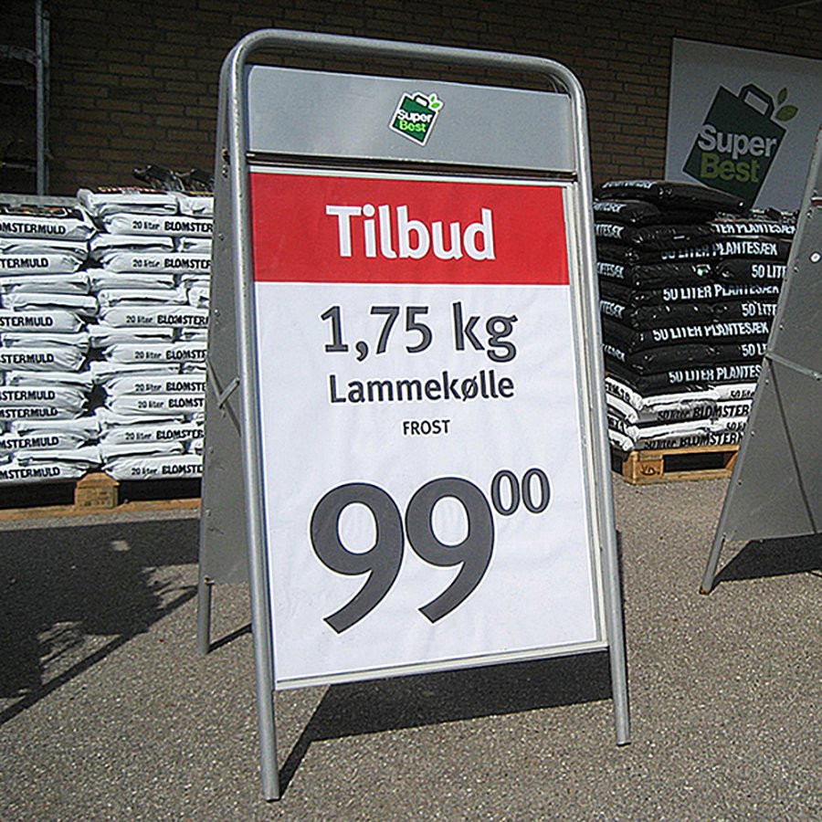 Expo Sign Gadeskilt med logoplade - 50x70 cm - s&oslash;lv