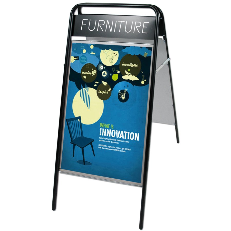 Gadeskilt m. Logoplade, Expo Sign, Sort, B1 - 70 x 100 cm