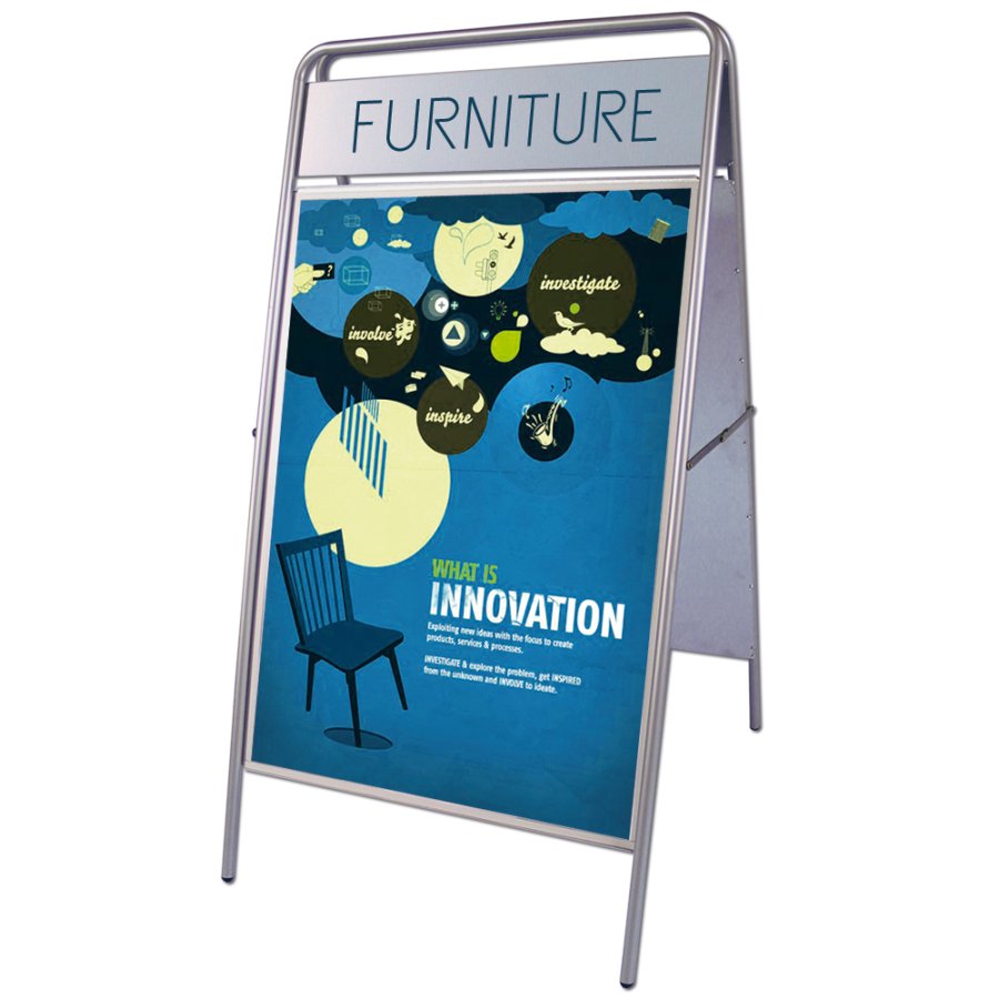 Expo Sign Gadeskilt med logoplade - 70x100 cm - s&oslash;lv