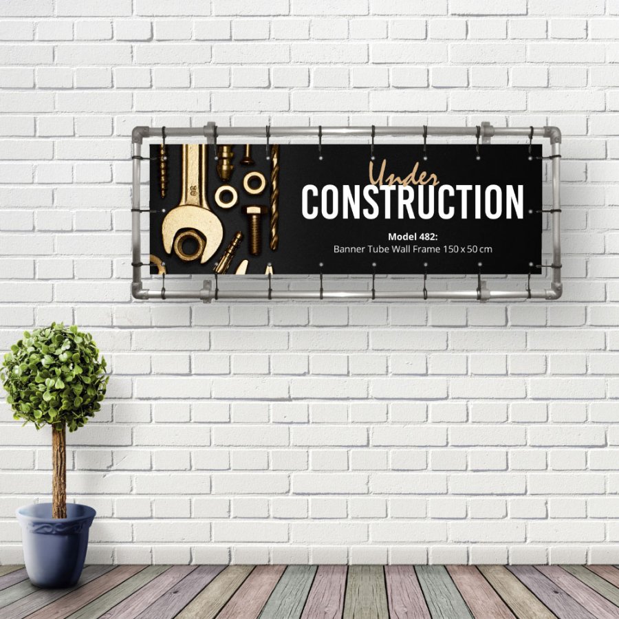 Banner Tube Wall Frame, ramme med v&aelig;gbeslag, af 48 mm alur&oslash;r, 150 x 50 cm