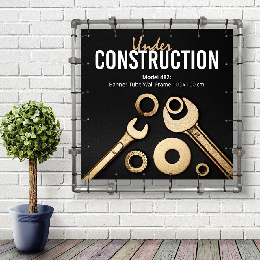 Banner Tube Wall Frame, ramme med v&aelig;gbeslag, af 48 mm alur&oslash;r, 100 x 100 cm