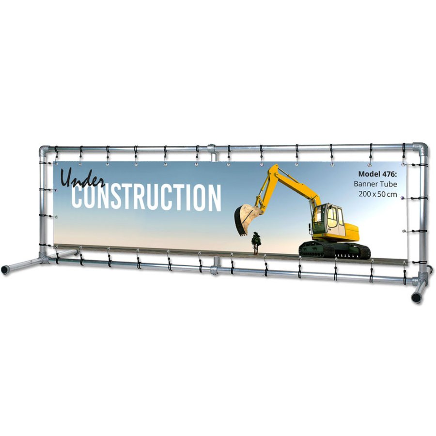 Banner Tube Freestanding Frame, fritst&aring;ende ramme af alur&oslash;r 0,3 mm / &Oslash; 48 mm - 200 x 50 cm