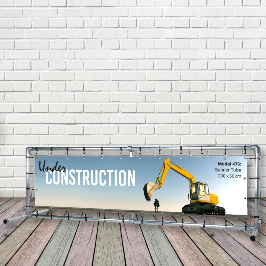 Banner Tube Freestanding Frame, fritst&aring;ende ramme af alur&oslash;r 0,3 mm / &Oslash; 48 mm - 200 x 50 cm