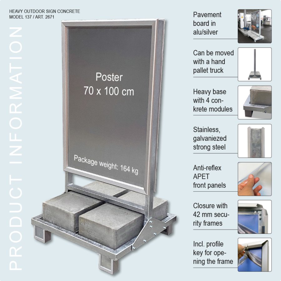 Gadeskilt Heavy Outdoor betonstander, B1 - 70 x 100 cm