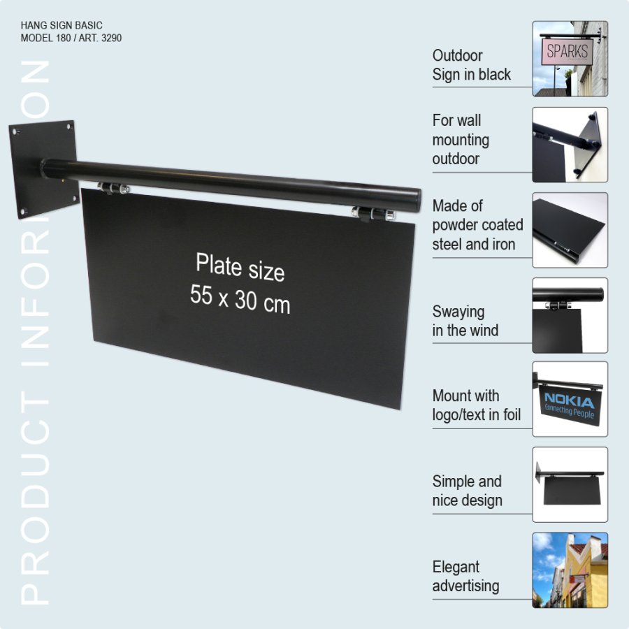 Galgeskilt Basic, udh&aelig;ngsskilt i st&aring;l, Sort