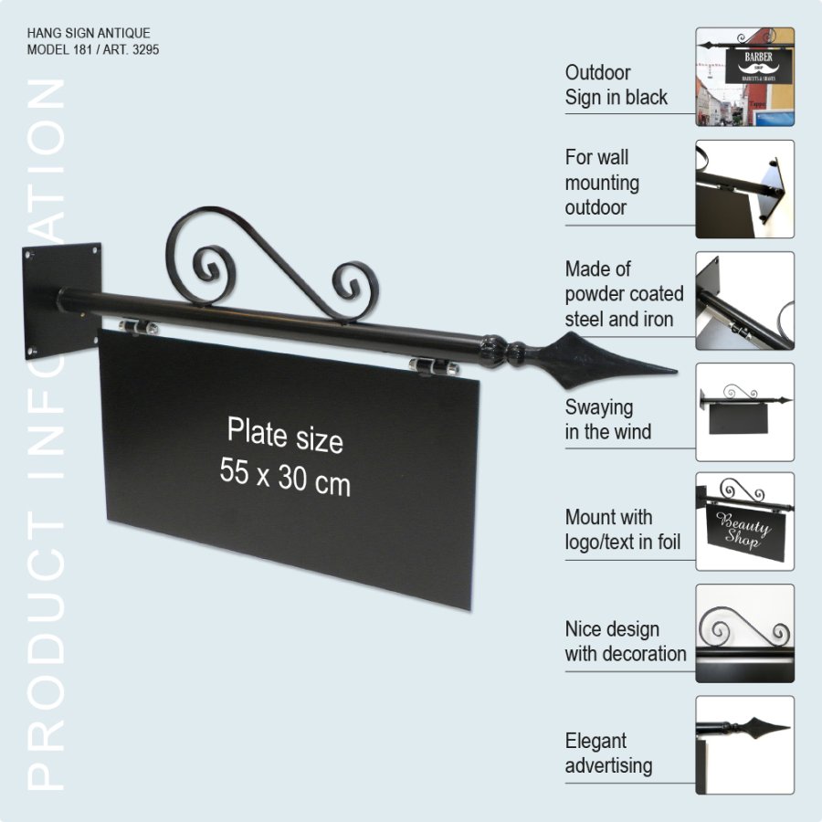 Galgeskilt Antik, udh&aelig;ngsskilt i st&aring;l og smedejern, Sort