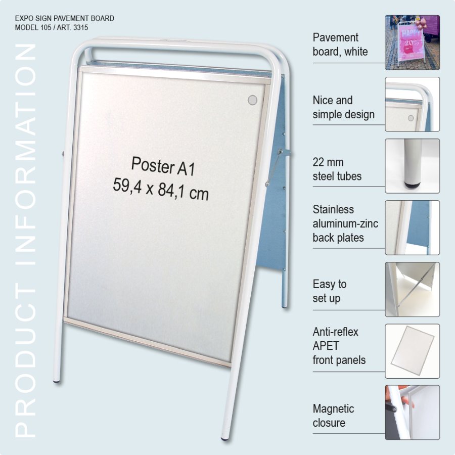 Gadeskilt, Expo Sign, 22 mm, Hvid, A1 - 59,4 x 84,1 cm