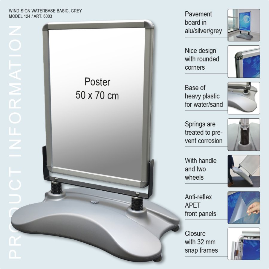 Gadeskilt, Wind-Sign Waterbase Basic, 32 mm, S&oslash;lv, B2 - 50 x 70 cm