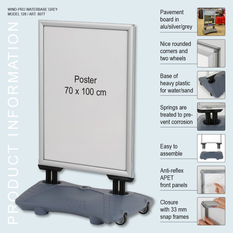 Gadeskilt, Wind-Pro Waterbase, 33 mm, S&oslash;lv, B1 - 70 x 100 cm