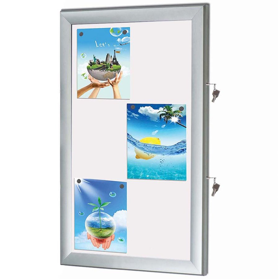 Infoboks med magnetisk whiteboard tavle, 6 x A4, D27 mm, alu/s&oslash;lv